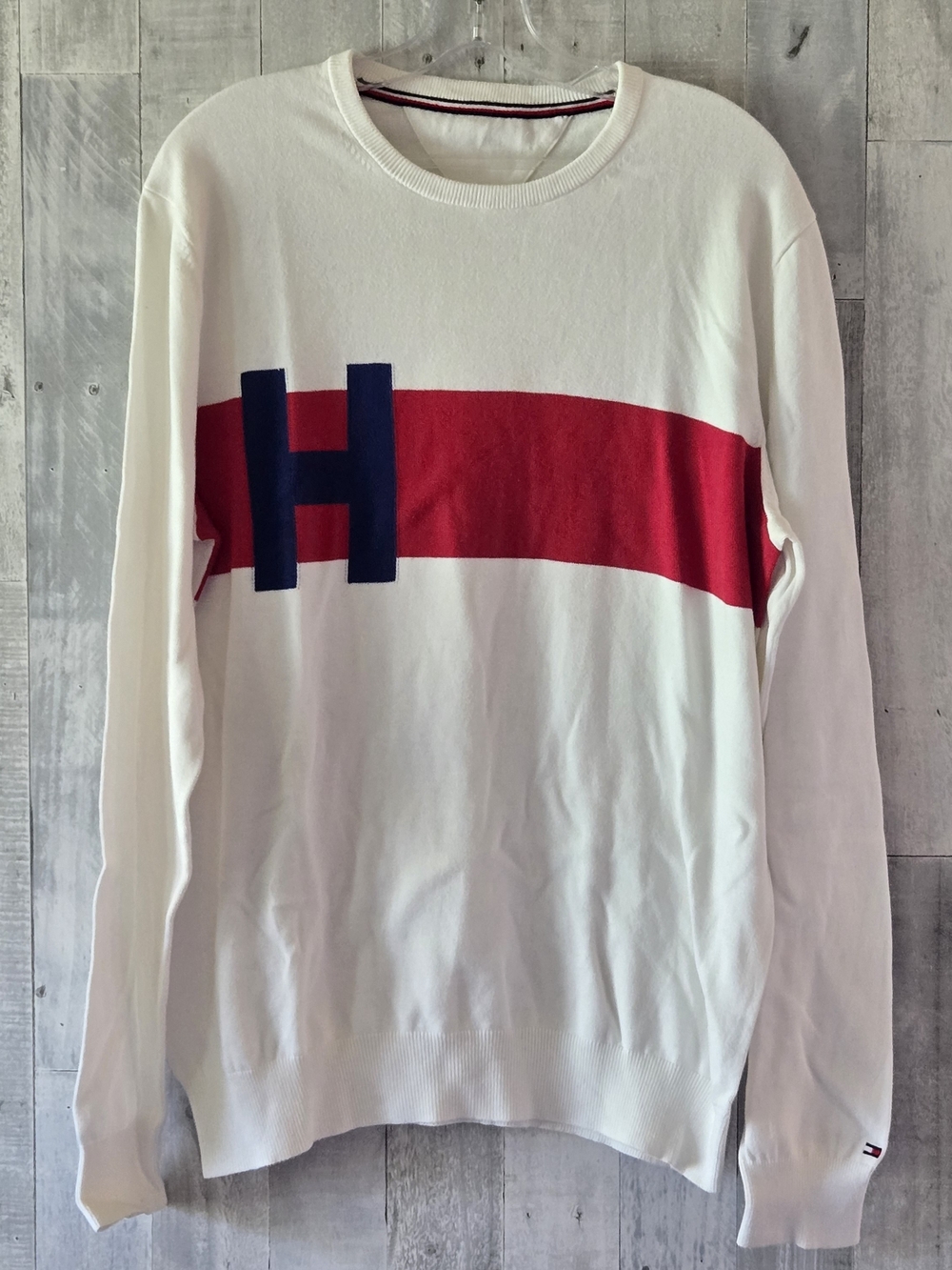Y2K Vibes Tommy Hilfiger Collegiate Off White H Branded Soft Pullover Sweater